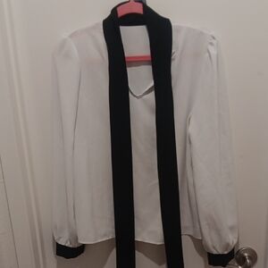 Stylish White Blouse with Black Trim